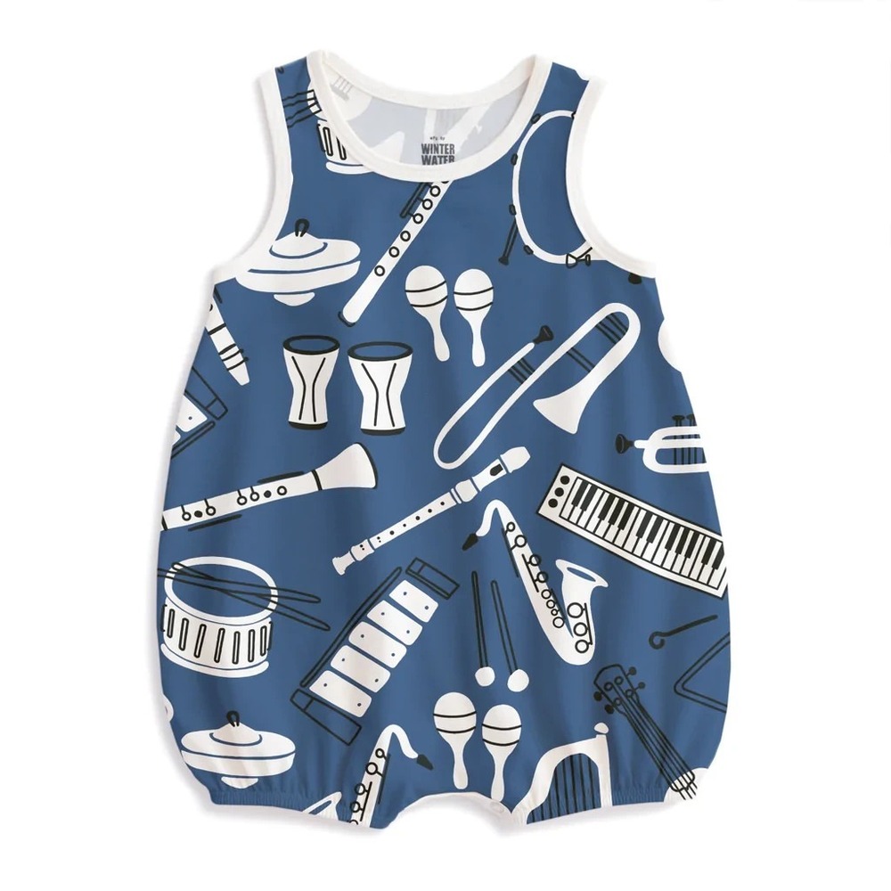 NWT WINTER WATER FACTORY Organic Cotton MUSICAL INSTRUMENTS Romper Bubble 12m
